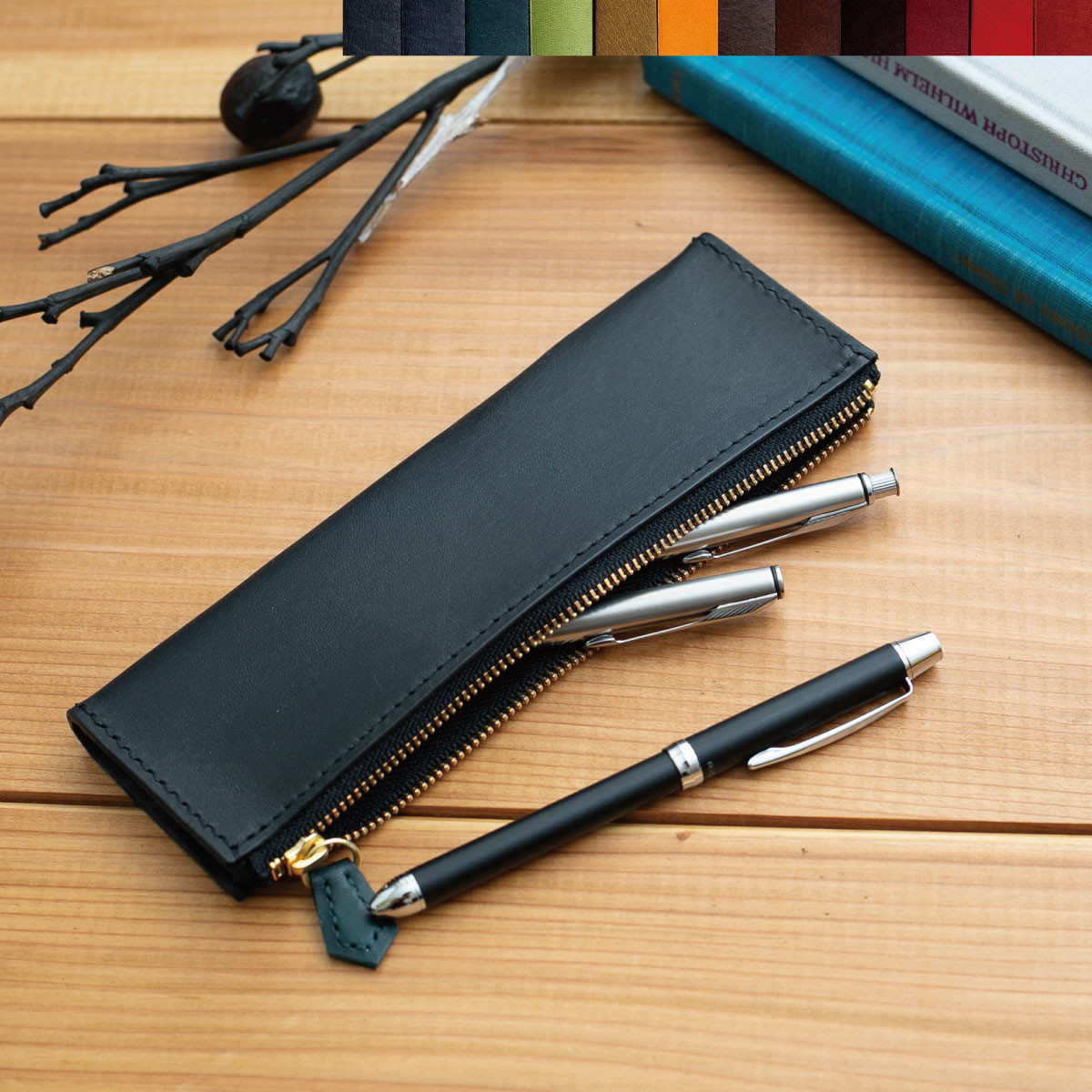 【12色から選べる】《ザ・シンプル》本革スリムペンケース