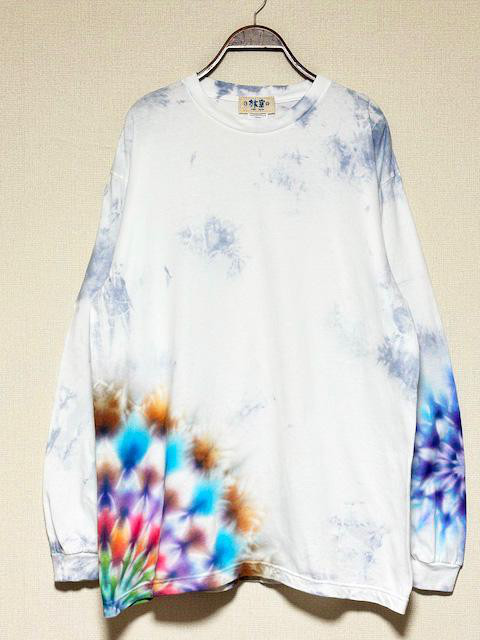 タイダイ 長袖Tシャツ XLサイズ 曼荼羅 淡いグレー ムラ染め HIPPIES DYE新作  HD22-51