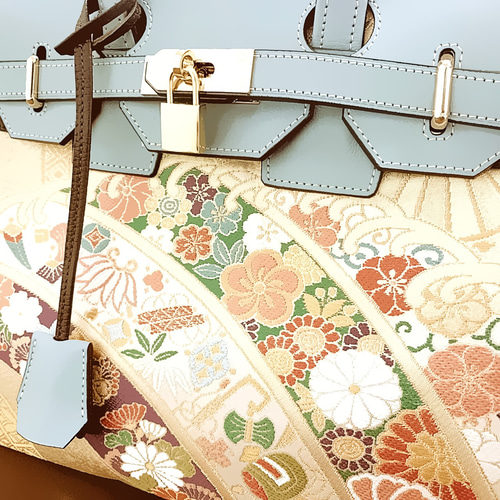 SOLD◇30サイズ#85◇着物帯と本革のリメイクバッグ◇remake.829 SOLD◇30サイズ#85◇着物帯と本革のリメイクバッグ◇remake.829