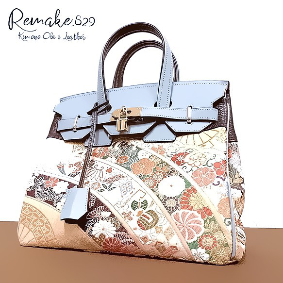 SOLD◇30サイズ#85◇着物帯と本革のリメイクバッグ◇remake.829 日本職