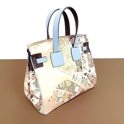 SOLD◇30サイズ#85◇着物帯と本革のリメイクバッグ◇remake.829 日本職