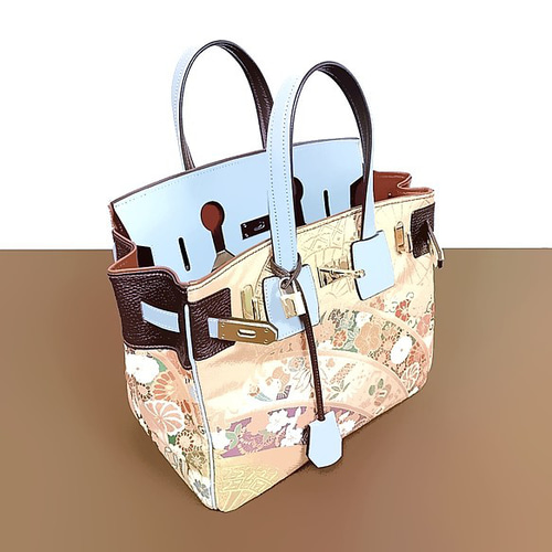 SOLD◇30サイズ#85◇着物帯と本革のリメイクバッグ◇remake.829 日本職