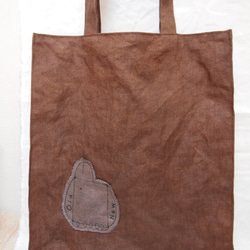 柿渋染め リネントートバッグ ロゴポケット トートバッグ Some Mono