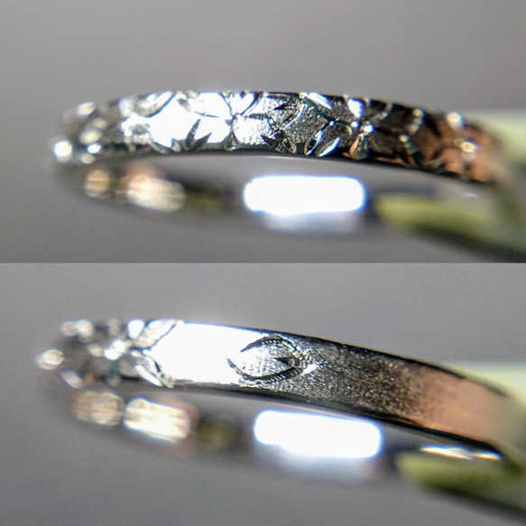 桜 SV925 k18 手彫り リング 金属アレルギー対応 花 彫金