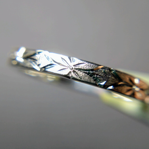 勿忘草 SV９２５ ｋ１８ 手彫り リング 金属アレルギー対応 花 彫金 2枚目の画像