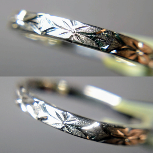 勿忘草 SV925 k18 手彫り リング 金属アレルギー対応 花 彫金