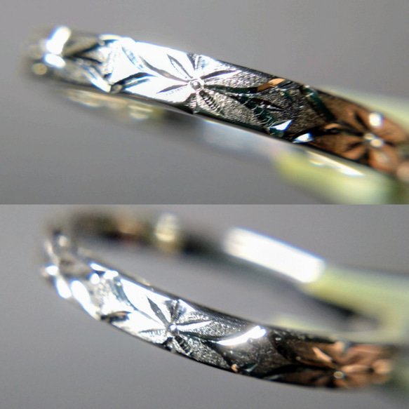 勿忘草 SV９２５ ｋ１８ 手彫り リング 金属アレルギー対応 花 彫金 1枚目の画像