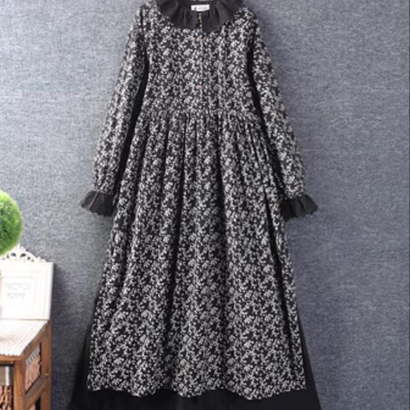 秋服の新しい 綿麻 ワンピース 長袖 ゆったり ロング スカート