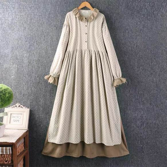 秋服の新しい 綿麻 ワンピース 長袖 ゆったり ロング スカート