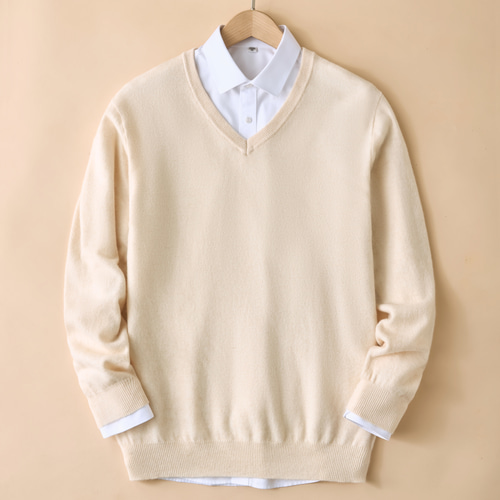 メンズ無縫製❤カシミヤ100%】Vネックセーター│重ね着コーデ メンズ無縫製❤カシミヤ100%】Vネックセーター│重ね着コーデ