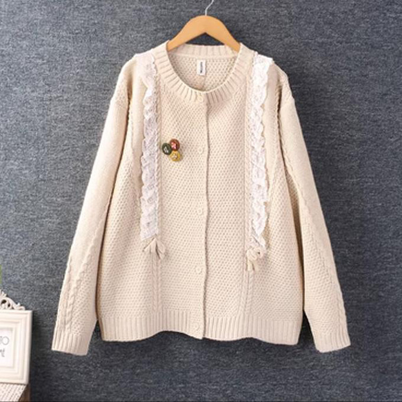 秋服新モデル 甘い 丸襟 ニット カーディガン 長袖 セーター