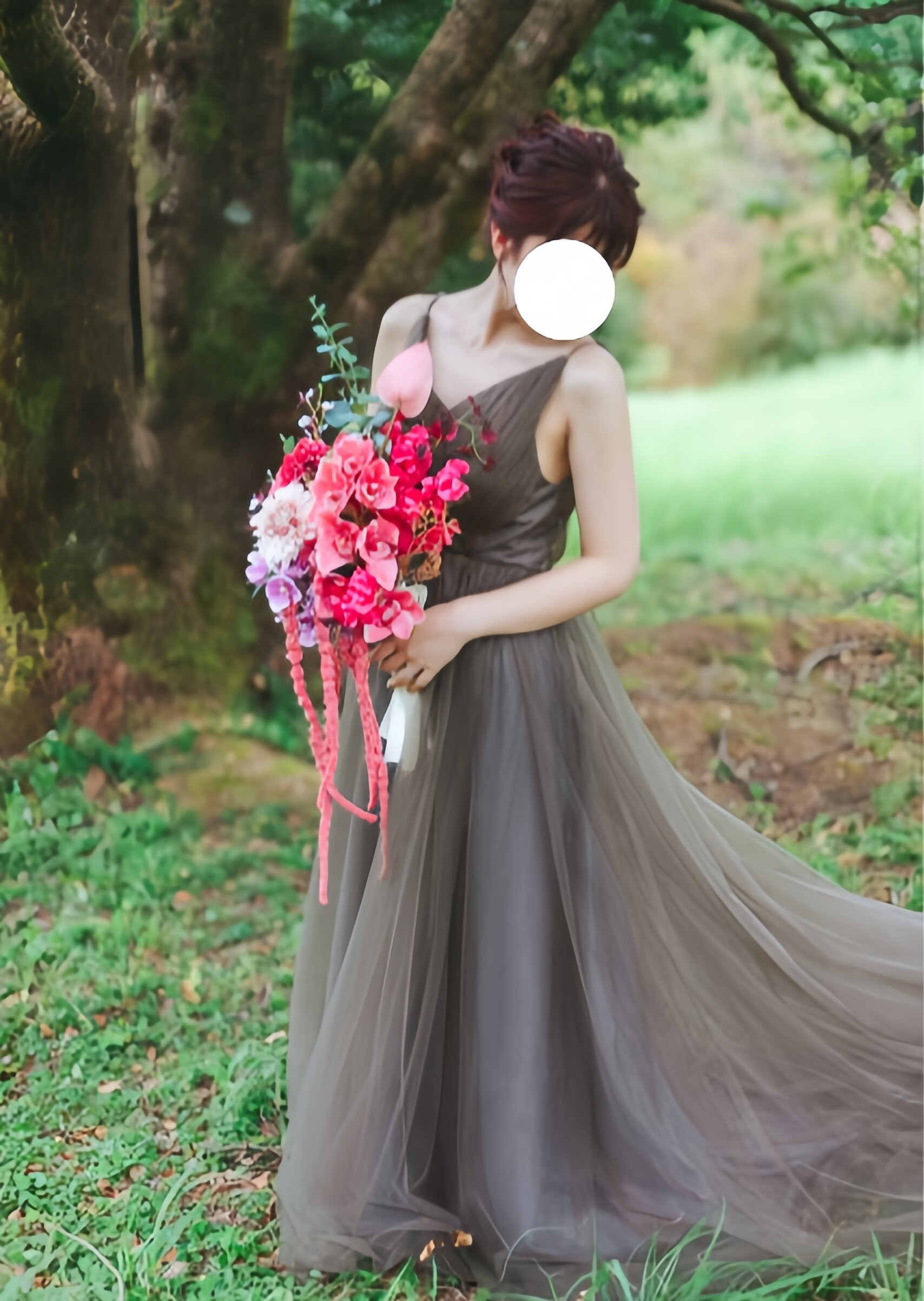 実例写真！パーティードレス キャミソール ソフトチュール 前撮り スレンダーライン ふわふわ 優雅なシルエット