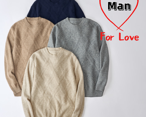 メンズ❤️厚手カシミア100%】丸ネックセーター |ケーブル編み