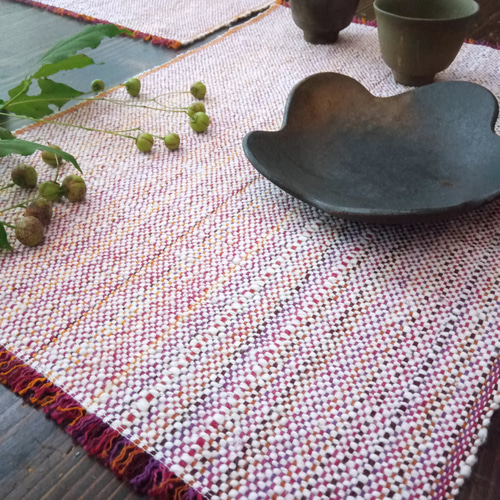 手織り＊ほっこりカラーのランチョンマット＊プレイスマット＊ガラ紡糸