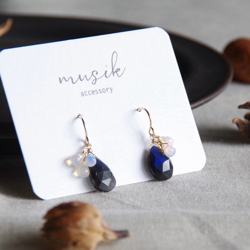 14kgf*ブラックラブラドライト×オパール ピアスorイヤリング/天然石  