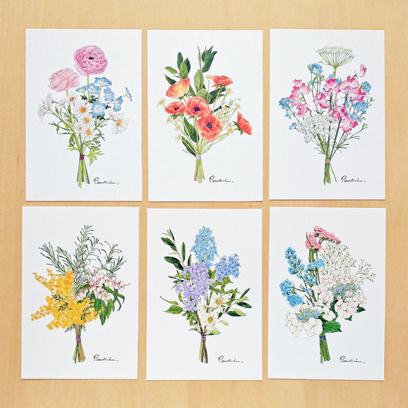 ポストカードセット　誕生花の花束　1月～6月 1枚目の画像