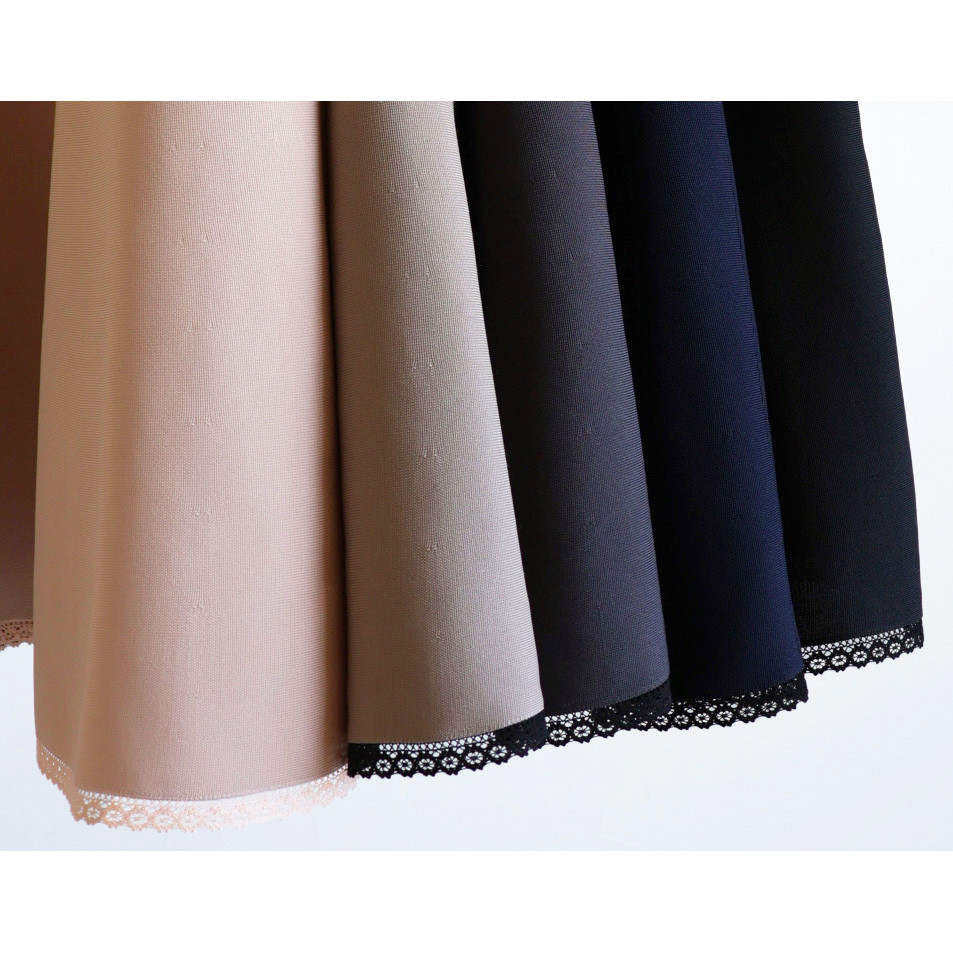 【選べる5色◎3サイズあります】裾レース ニットフレアスカート【ブラック】