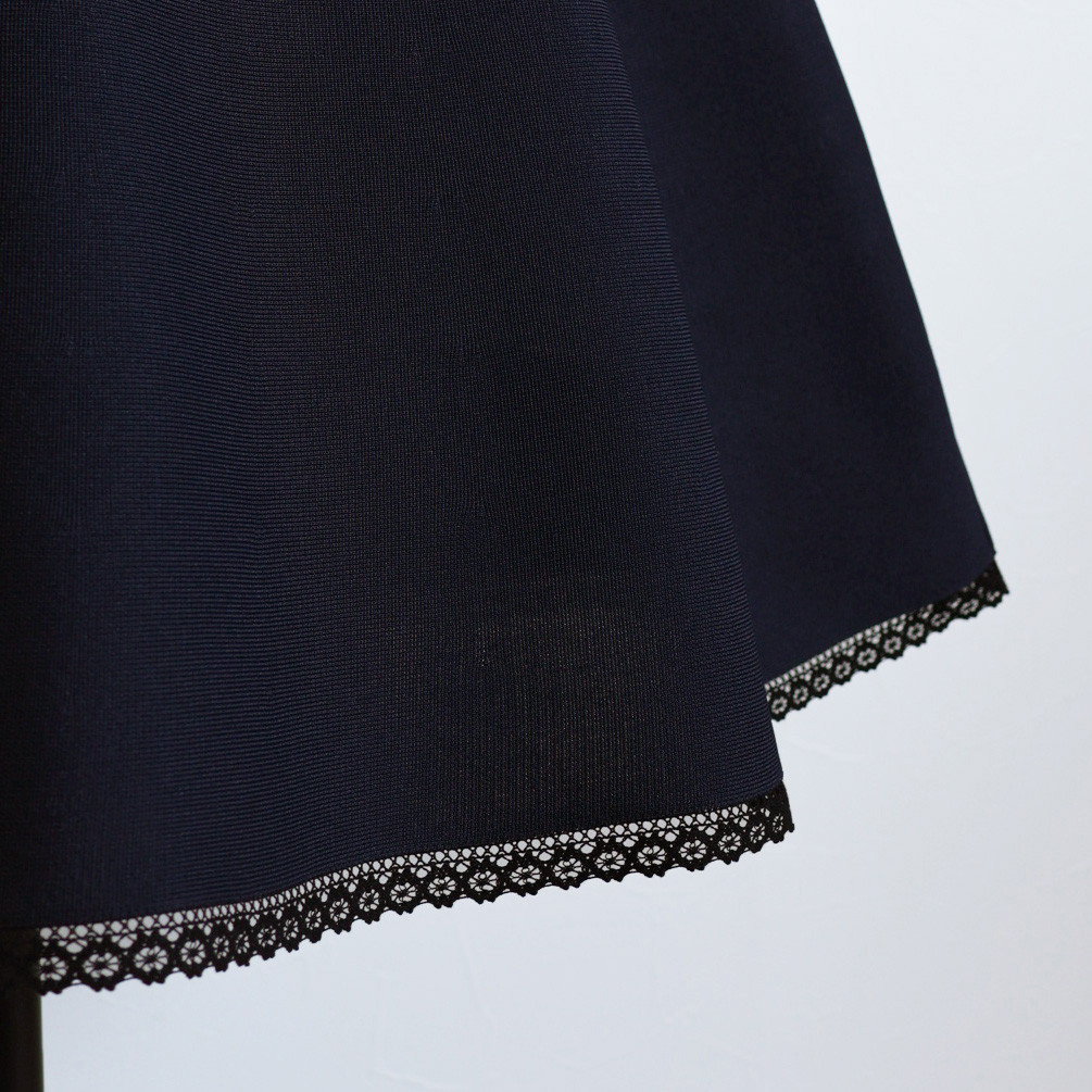 【選べる5色◎3サイズあります】裾レース ニットフレアスカート【ブラック】