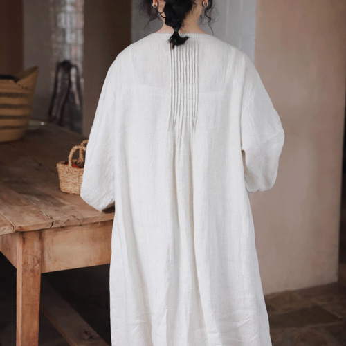 2024大人かわいい文芸復古リネンワンピースレースひだスカート 4930