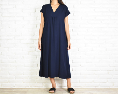 ネイビー Vネック 七分袖 ワンピース　新品 楽天市場】Vネックレース袖タイト パーティードレス Iライン