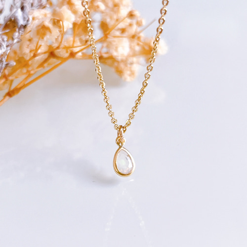 10月誕生石》プレシャスオパール しずく 一粒 ネックレス 14kgf