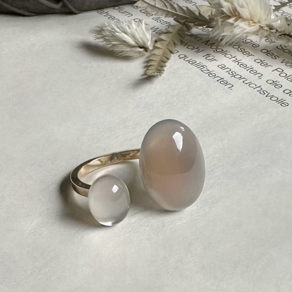 グレーオニキス×スモーキークォーツ フォークリング  フリーサイズ