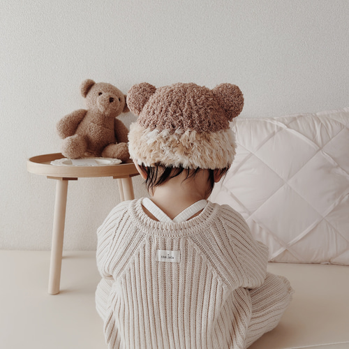 new!】モコふわファーのくまさん帽子/くまみみ帽子/ベビーニット帽