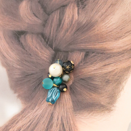ジャラジャラヘアゴム アンティークターコイズ