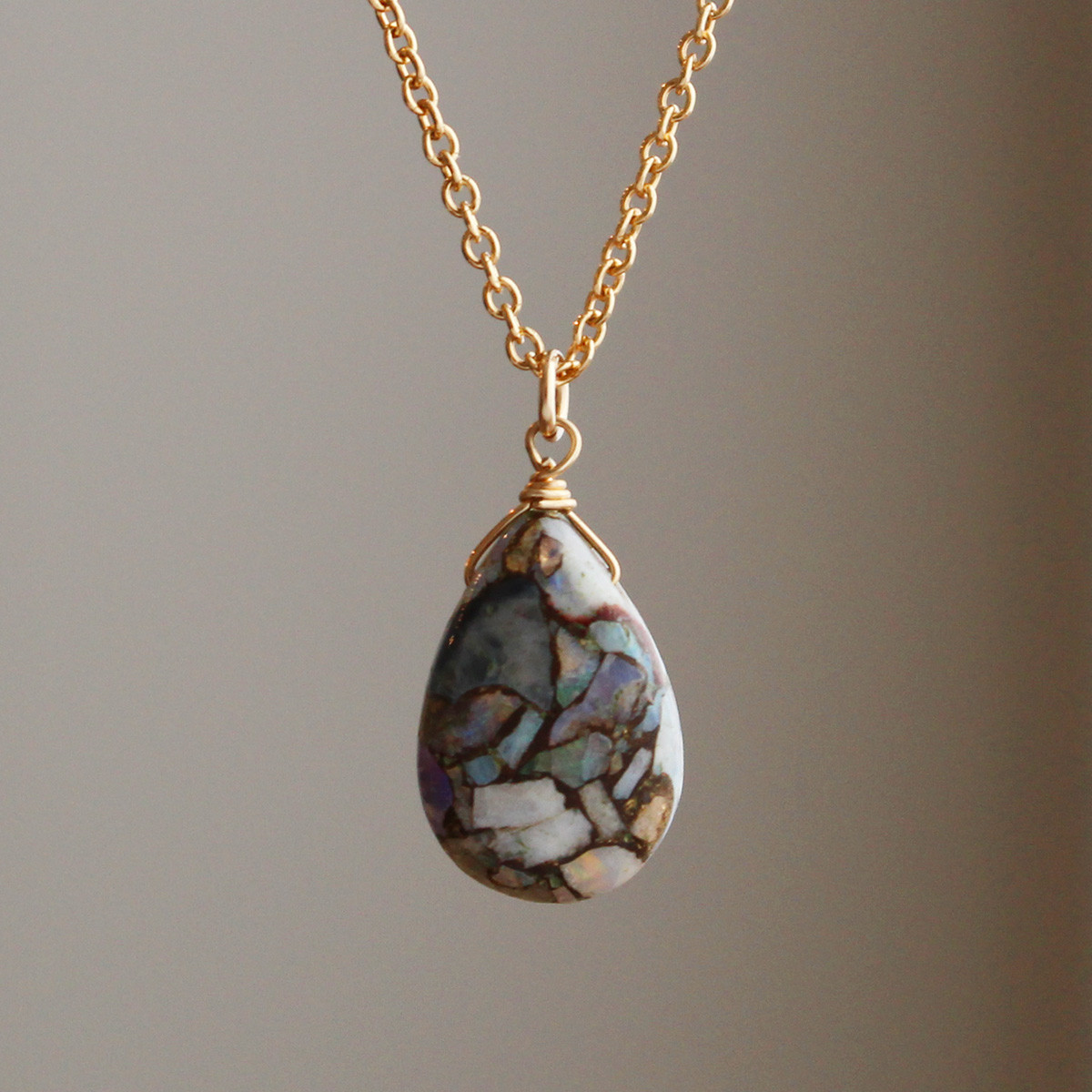 ✨10月誕生石✨ コッパーオパール＜ペアシェイプ＞のペンダント（K14GF）