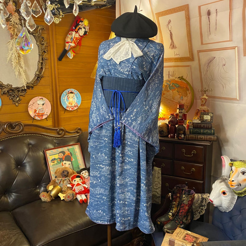 着物リメイクワンピース3329 SOLD 着物リメイク ワンピース 大島紬 L〜LL ワンピース さら