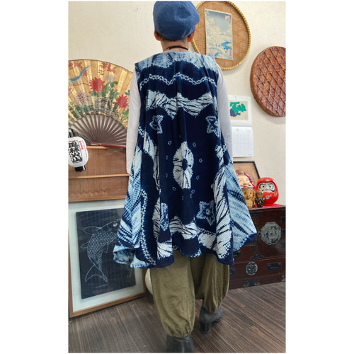 藍染ハンドメイドチュニック 藍染 チュニック ブラウス シャツ 藍染め 木綿 コットン
