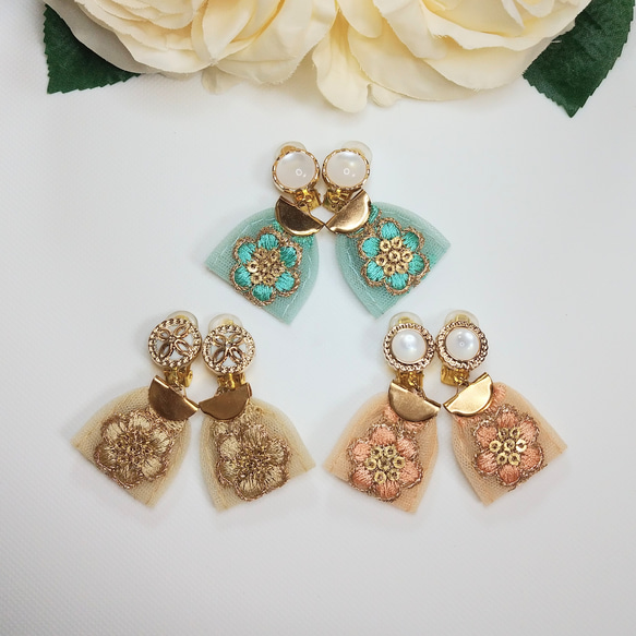 インド刺繍リボンイヤリング(3color) イヤリング