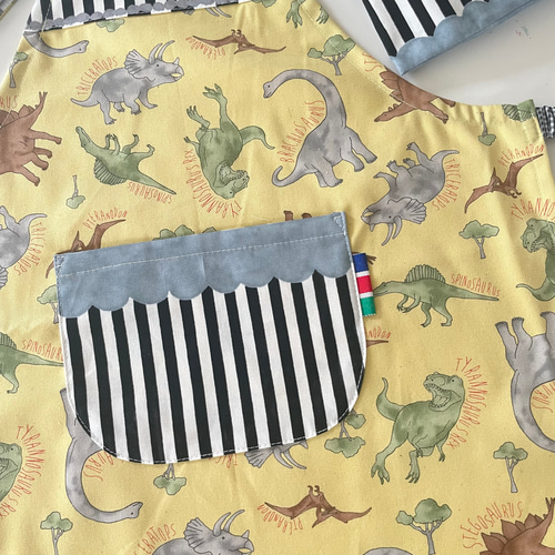 80-160cm2色 恐竜のエプロン3点セット マジックテープ開閉 着脱簡単