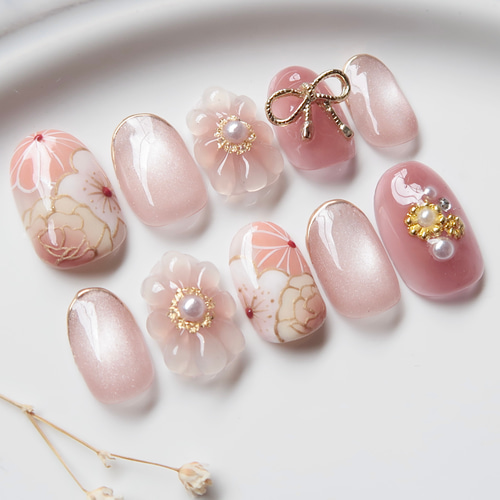 No.7　成人式ネイル　ネイルチップ　和柄　卒業式　ウェディング　ブライダル ネイルチップ 成人式 ウエディング ブライダル 和柄 和装 振袖 結婚式