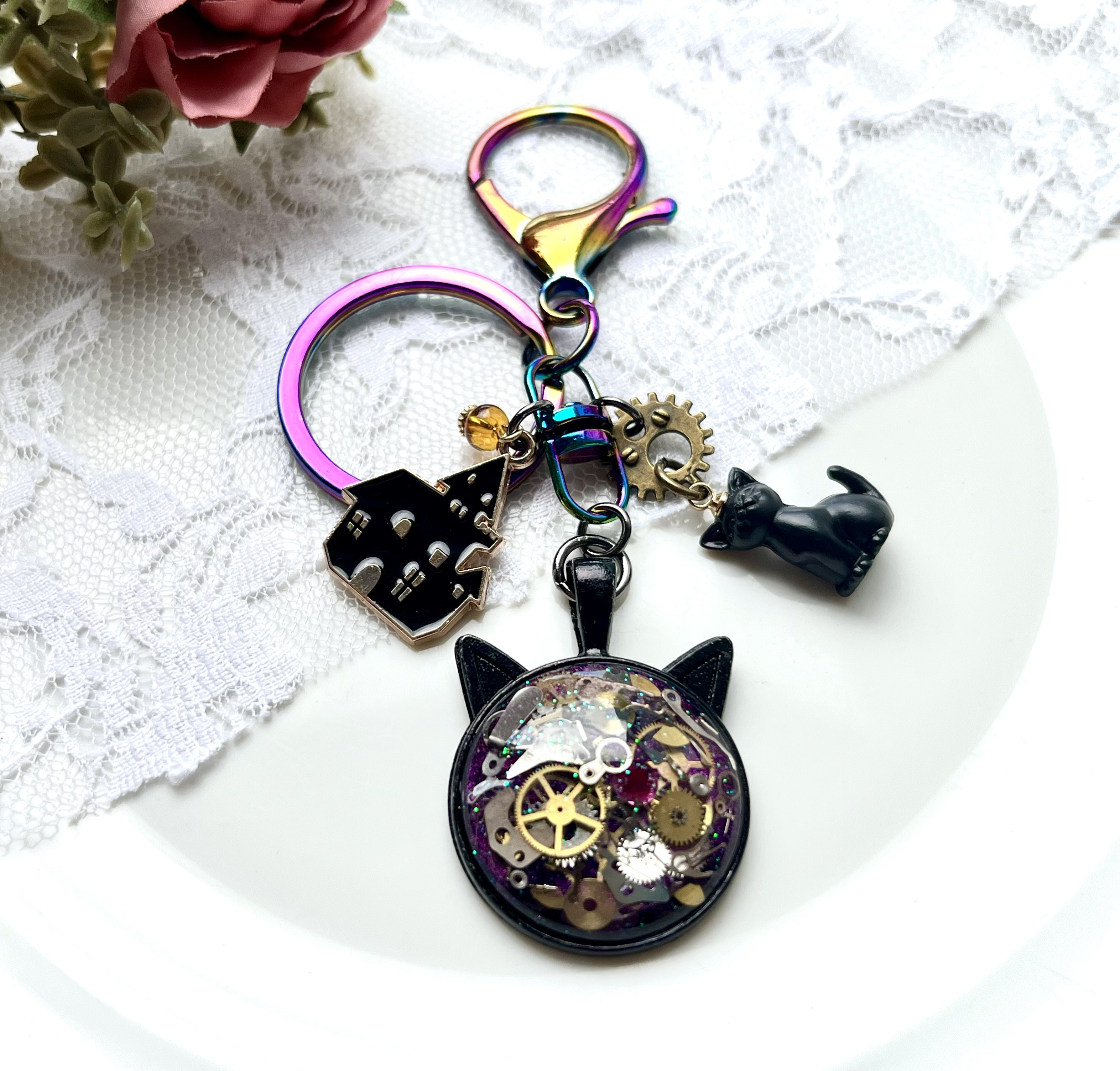 ヘアゴム No.69　レジン ピンバッジ キーホルダー 猫ねこハロウィン