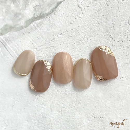 ミルクブラウン＆ゴールド/n0063/ネイルチップ ネイルチップ