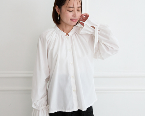 最終お値下♡美品 ✨️ 45rpm綿100%白ブラウス　羽織り前開リボン紐 式典〜普段着も◎ 大人可愛い 袖リボン ブラウス ホワイト シワになり