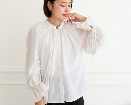 式典〜普段着も◎ 大人可愛い 袖リボン ブラウス ホワイト シワになり