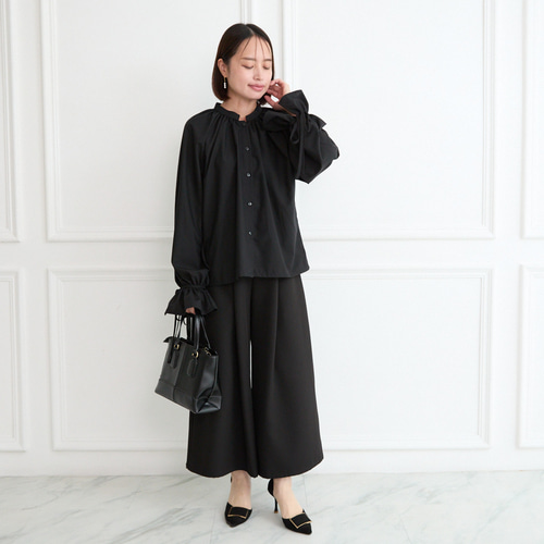 式典〜普段着も◎ 大人可愛い 袖リボン ブラウス ブラックシワになり
