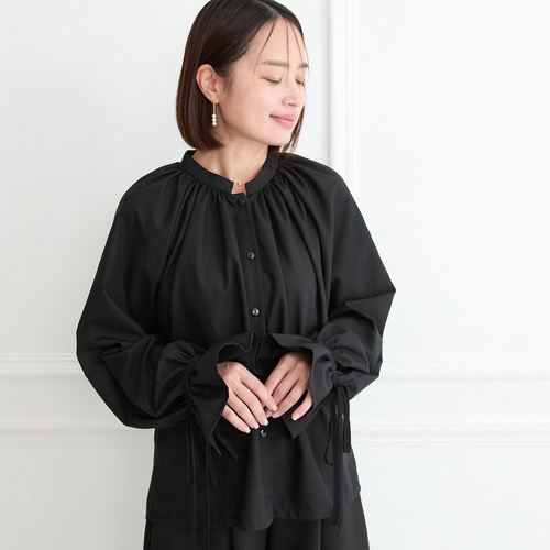 式典〜普段着も◎ 大人可愛い 袖リボン ブラウス ブラックシワになり