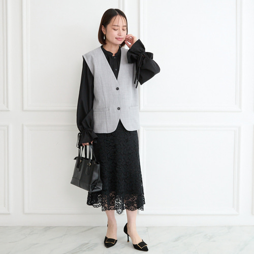 式典〜普段着も◎ 大人可愛い 袖リボン ブラウス ブラックシワになり