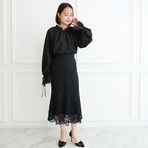 式典〜普段着も◎ 大人可愛い 袖リボン ブラウス ブラックシワになり