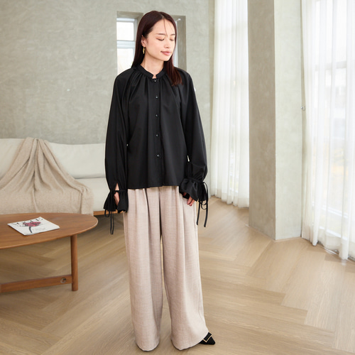 式典〜普段着も◎ 大人可愛い 袖リボン ブラウス ブラックシワになり