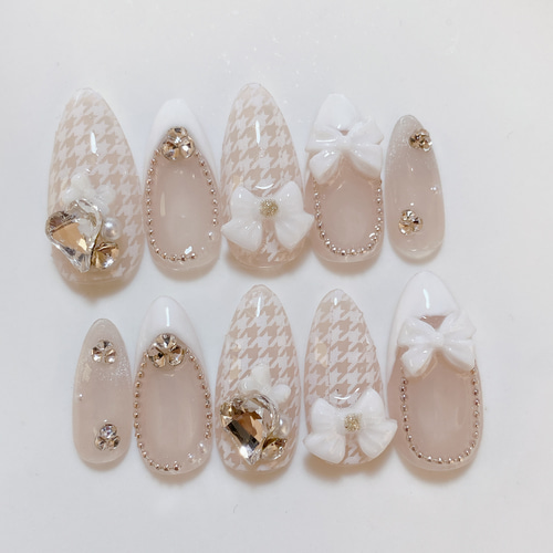 大人気デザイン量産型オーダーネイルチップ千鳥柄ワンホン