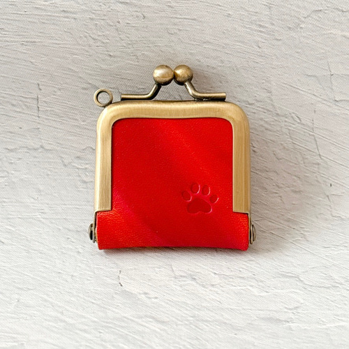 本革』ミニがま口キーホルダー ⑬手染め 猫肉球刻印 アクセサリー