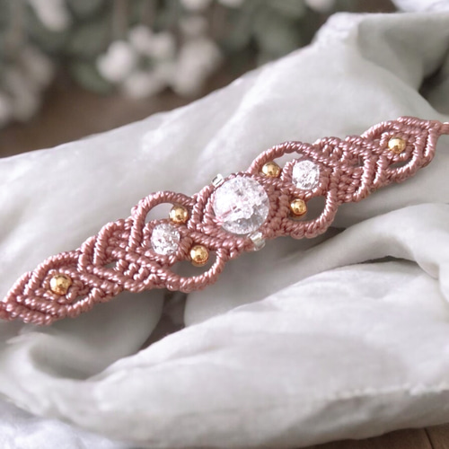 水晶とオールドローズ 14kgf 天然石ブレスレット ブレスレット ALBA