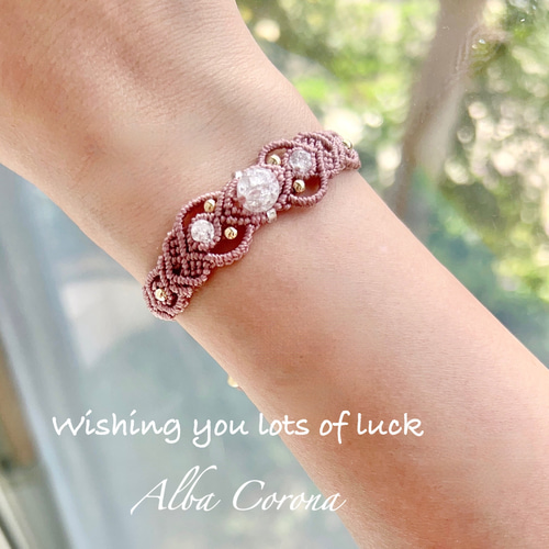 水晶とオールドローズ 14kgf 天然石ブレスレット ブレスレット ALBA