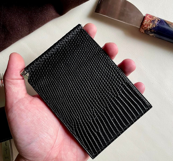 高級リザード革のマネークリップ手縫いマネークリップ マネークリップ