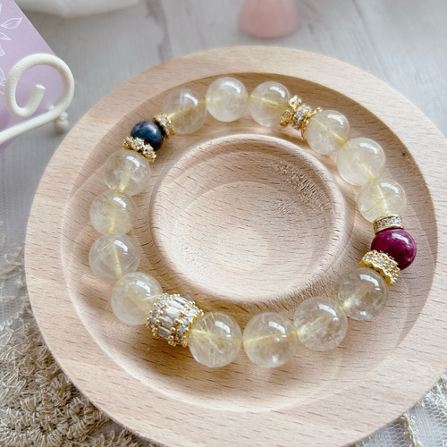 天然石アクセサリー♡Bellevie　カード2点 ルビー＆ルビーインカイヤナイト＆ゴールドルチルクォーツ 天然石