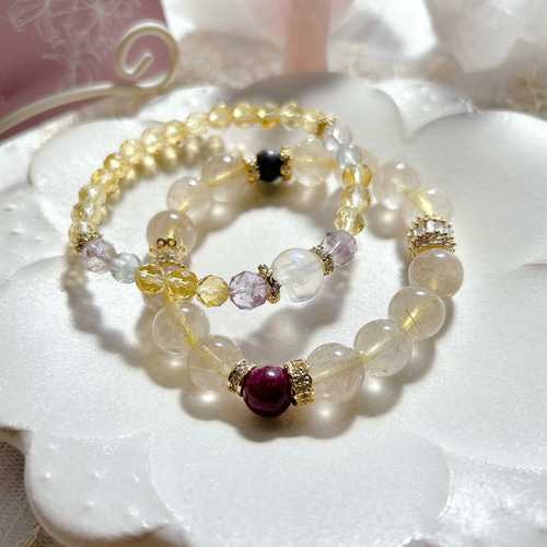 ルビー＆ルビーインカイヤナイト＆ゴールドルチルクォーツ 天然石